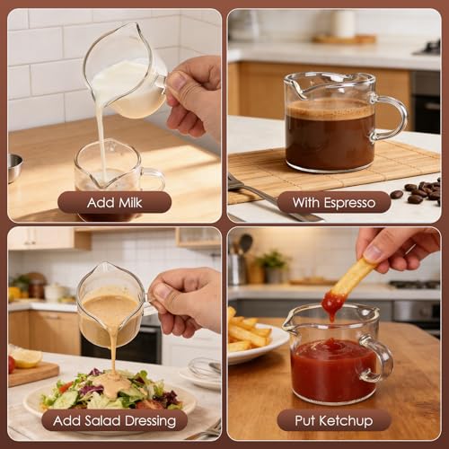 4oz Double Spouts Espresso Shot Cups Set of 2 - Clear Glass Coffee Mugs with Handle
