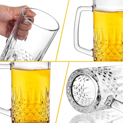 20oz Crystal Beer Mugs with Handle - Set of 2 Freezer-Safe Glass Steins