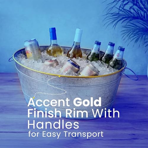 Galvanized Metal Beverage Tub with Handles - 4 Gallon Ice Bucket for Beer Wine Party