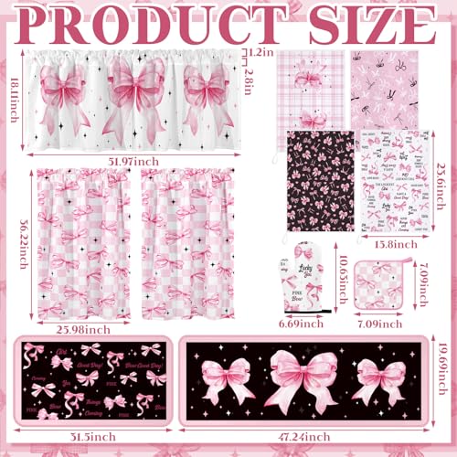 13-Piece Pink Bow Kitchen Decor Set: Towels, Rugs, Curtains & Oven Mitts
