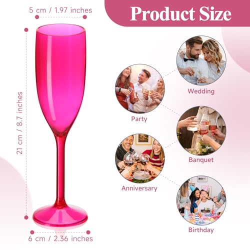 XUWAIDSGN Hot Pink Acrylic Champagne Flutes - Reusable Unbreakable Toasting Glasses, 10 Pack Wedding & Party