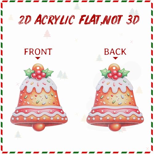 Style4 10Pcs Gingerbread Bell Acrylic Ornaments, 2D Flat Xmas Tree Decorations