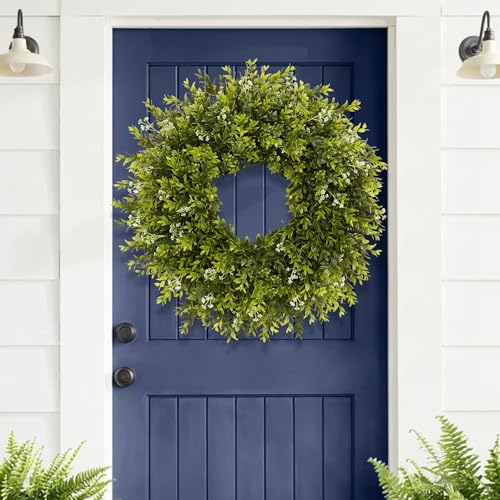 28-Inch Artificial Boxwood Wreath for Front Door, Indoor and Outdoor Decor