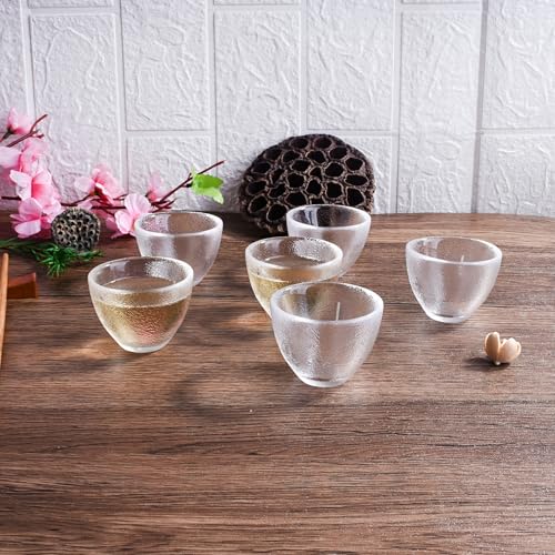 Whitenesser Set of 6 Glass Sake Cups 2.32'' Textured Clear Small Tasting Glasses