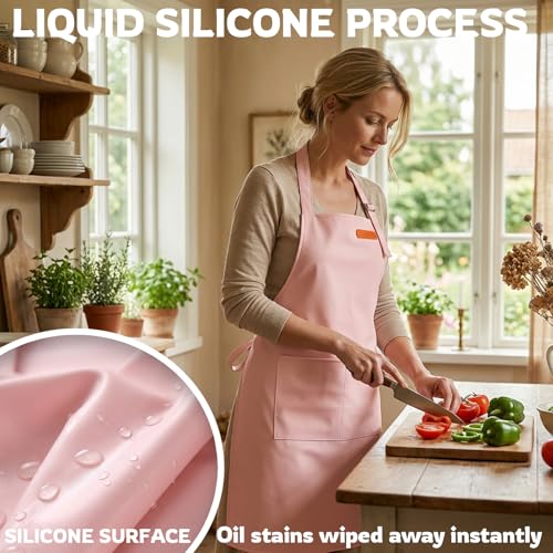 Waterproof Kitchen Apron for Women, Oilproof Silicone Coated Polyester