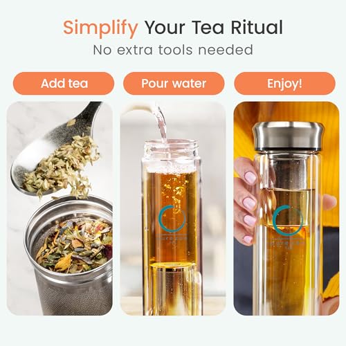 Pure Zen 13 oz Tea Infuser Bottle with Stainless Steel Filter - Travel Tea Mug Gift Set