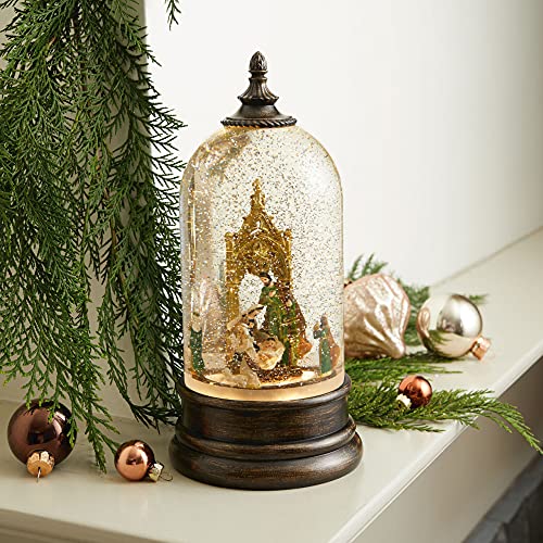 10-Inch Light-Up Rotating Nativity Snow Globe Lantern with Holy Family