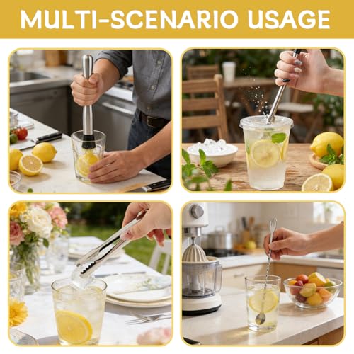 Frandilo 1Set Lemonade Stand Kit with Straw Hole Puncher, Stainless Steel Muddler & Beverage Tools