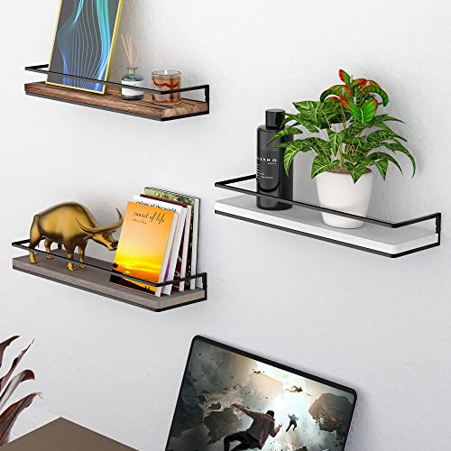 Rustic Floating Wall Shelves - Solid Wood Industrial Storage Set of 2