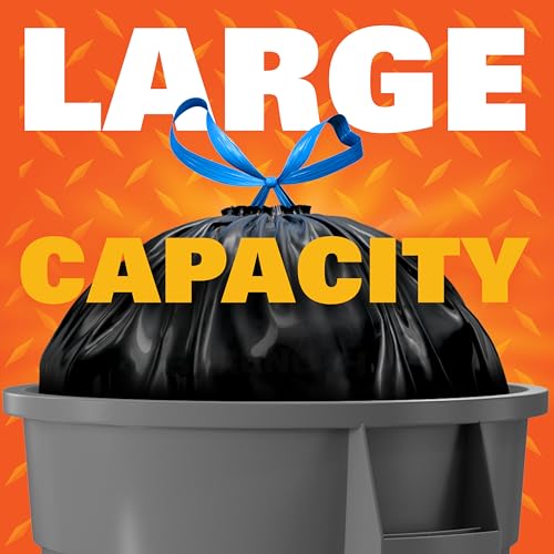 Hefty Strong 30 Gallon Trash Bags with Drawstrings, Black, 74 Count