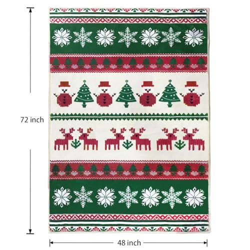 4x6 Red Deer Christmas Area Rug - Machine Washable Non-Slip Door Mat for Living Room & Hallway