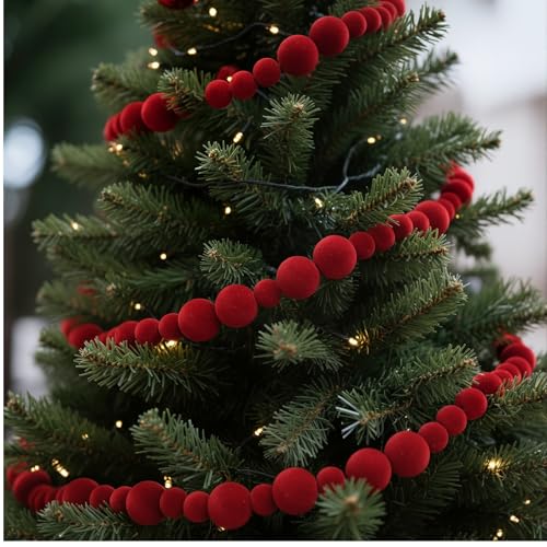 Canlierr Burgundy 6 ft Velvet Bead Garland Christmas Tree Ornaments