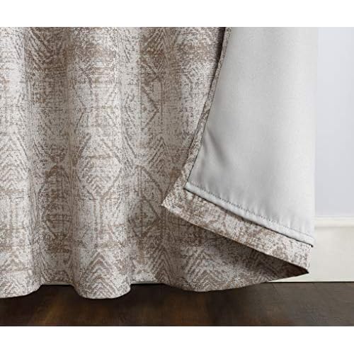 Sun Zero Darren Distressed Woven Jacquard Blackout Grommet Curtain Panel, 50" x 63", Camel