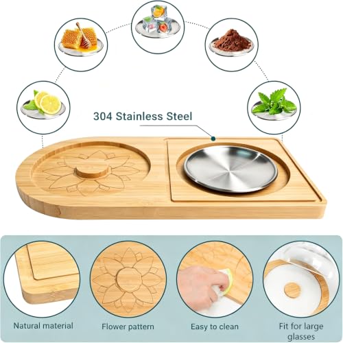 MUGVELL 12.6x6.3 Inch Cocktail Salt Rimmer Set with Dual-Seasoning Stainless Steel & Bamboo Stand
