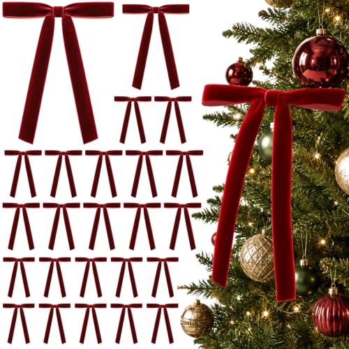 Milimot 24 Pcs Red Velvet Christmas Bows 5x7 Inch with Variation: Red / 5/8 Inch Ribbon