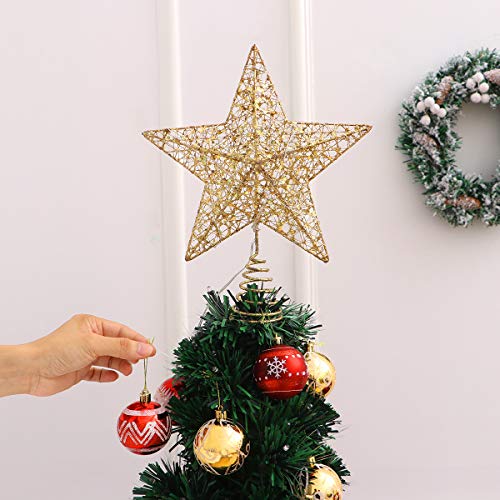 12-Inch Gold Christmas Tree Topper Star with Lights, Elegant Holiday Decor