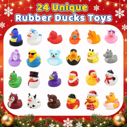 Christmas Rubber Duck Advent Calendar - 24 Day Countdown Toys for Kids