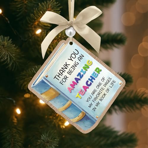 Teacher Christmas Ornament Book Shape for Classroom Gifts - Wood Fiber Ornament