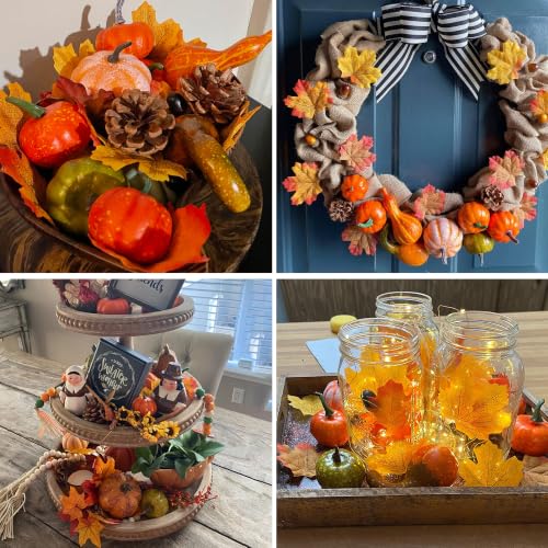 Fall Decorations Set with Mini Pumpkins, Gourds & Leaves - 50 Pieces