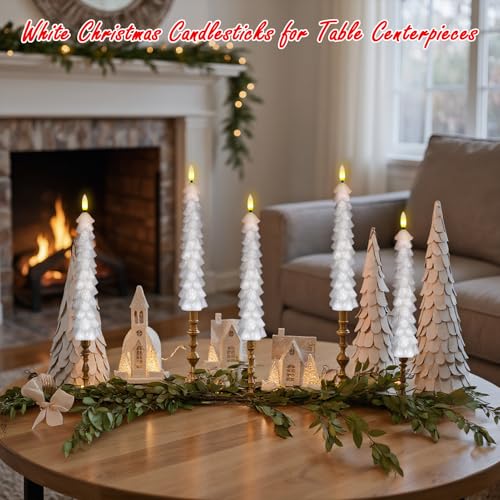 White Christmas Tree Flameless Taper Candles Battery Operated Remote Timer - KunSwenn 4-White