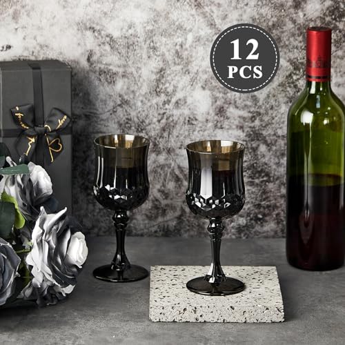 12-Piece 7 oz Plastic Wine Glasses, Vintage Stemmed Goblets for Parties