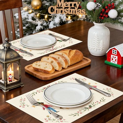 OTOSTAR Nutcracker Christmas Placemats Set of 4 - 12x18 Inch Holiday Table Mats Beige