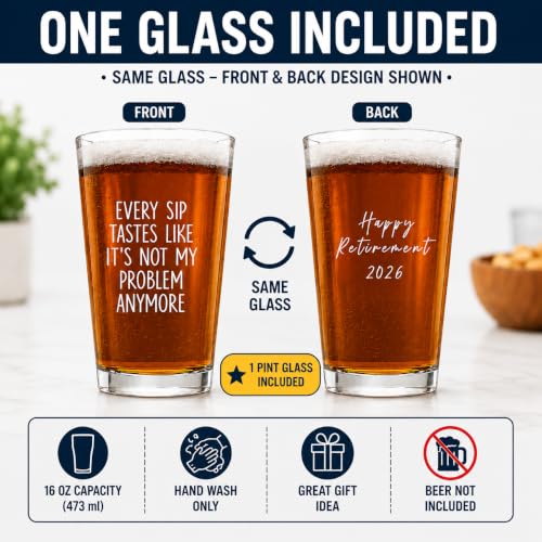 Funny Retirement Beer Glass 2026 - 16oz Retirement Gift for Men