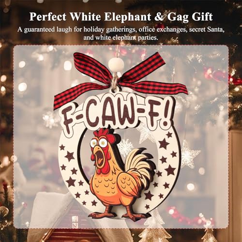 Fynleka Wooden Chicken Christmas Ornament - Farmhouse Holiday Decor for Adults & Chicken Lovers