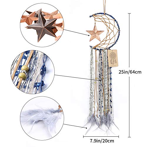 Half Moon Dream Catcher Wall Hanging with Star and Feathers 8-inch