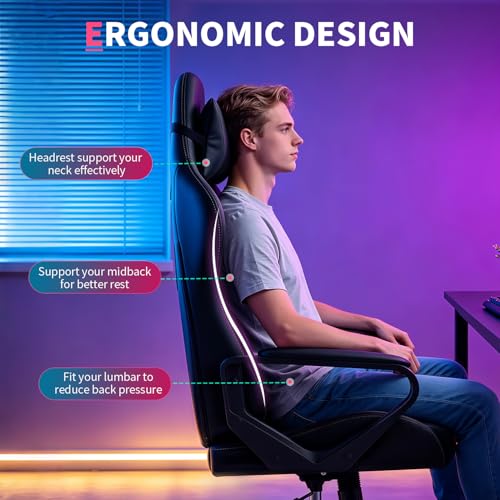 Ergonomic Gaming Chair with Lumbar Support and Adjustable PU Leather