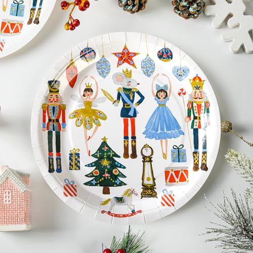 Elyxio Nutcracker Christmas Paper Plates 9in Set of 48 - Festive Holiday Tableware