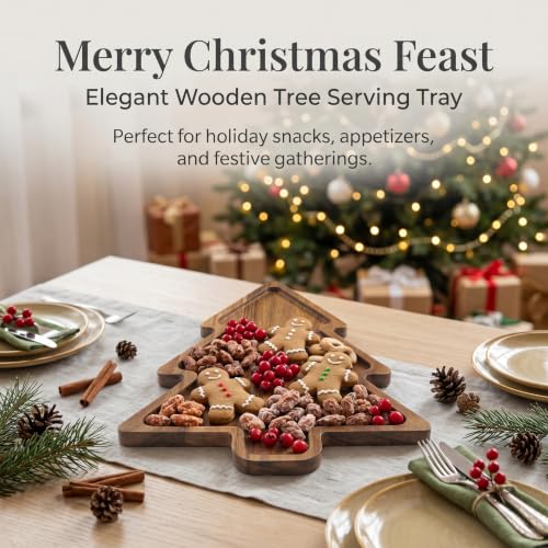 Acacia Wood Christmas Tree Charcuterie Board - Holiday Serving Platter