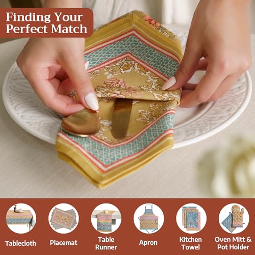 Reusable 100% Cotton Cloth Napkins Set of 4, 20x20 Inch Floral Table Linens