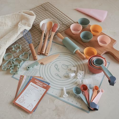 Kids Baking Set 43-Piece Real Cooking Utensils with Silicone and Wood