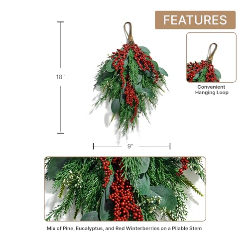 18-Inch Artificial Eucalyptus and Red Berry Swag for Front Door Decor