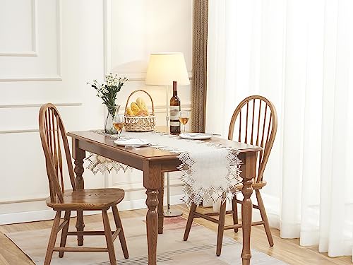 Raedan Natural Linen Table Runner 16x60 Inches Beige Lace Elegant Decor
