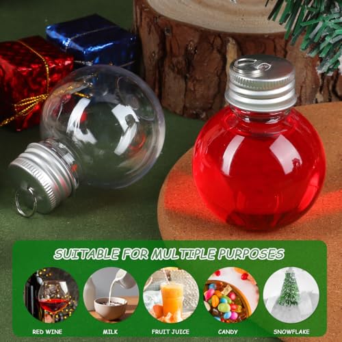 HOMSFOU 50ml Clear Bulb Bottle Ornament Set with Silver Cap - Fillable PET Drink Balls