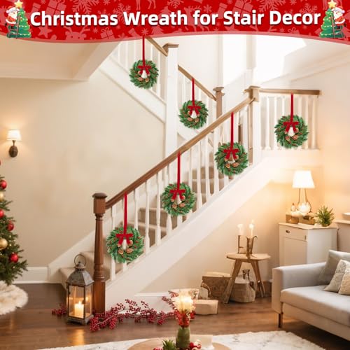 AMENON 12 Pcs Mini Christmas Wreaths 14 Inch for Kitchen Cabinets & Decor
