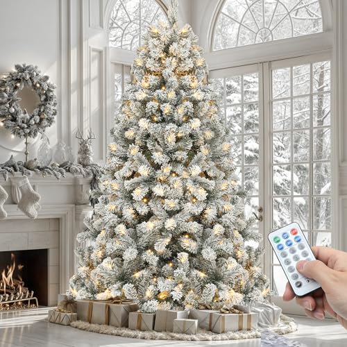 6ft Prelit Snow Flocked Artificial Christmas Tree with Remote Control