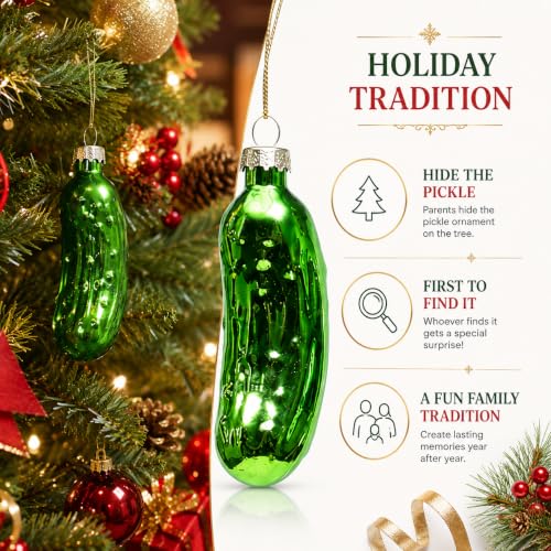 Essivox Traditional Glass Christmas Pickle Ornament - Holiday Tree Decoration, Festive Hanging Xmas Decor (Variant C)