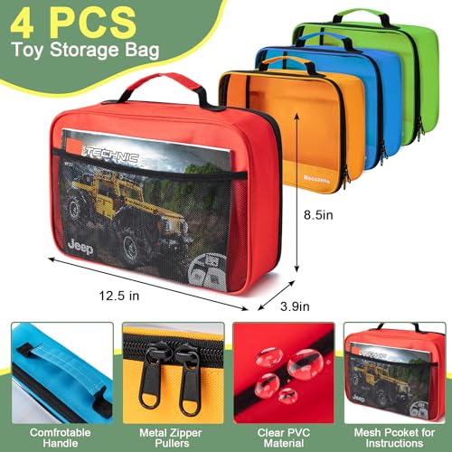 4-Piece Toy Storage Bag Set with Clear PVC Window for Building Bricks