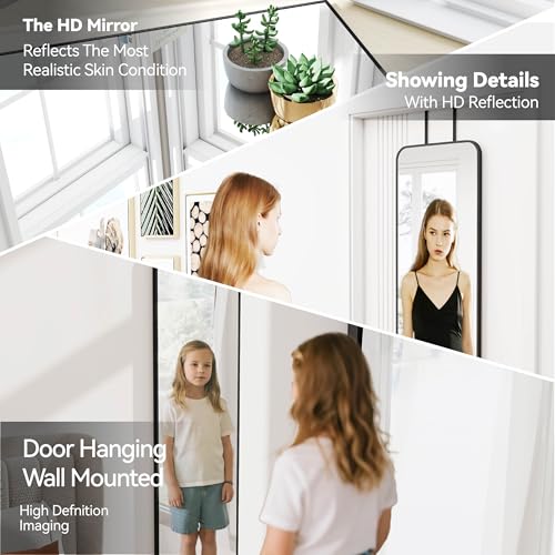 47x14 Full Length Over the Door Wall Mounted Mirror - Black Aluminum Frame