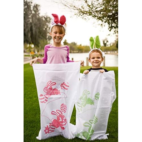JOYIN 12PCS Easter Potato Sack Race Jumping Bags 24 * 40 with Bunny Ears Headbands for All Ages Kids Easter Theme Party Favor, Easter Eggs Hunt Game Activities,Easter Party Supplies, Party Games
