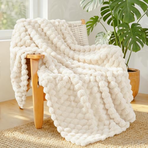 Whale Flotilla Soft 3D Jacquard Fleece Throw Blanket for Couch, Ivory, 50x60