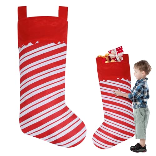 38-Inch Jumbo Candy Cane Christmas Stockings - 2 Pack Red & White Felt