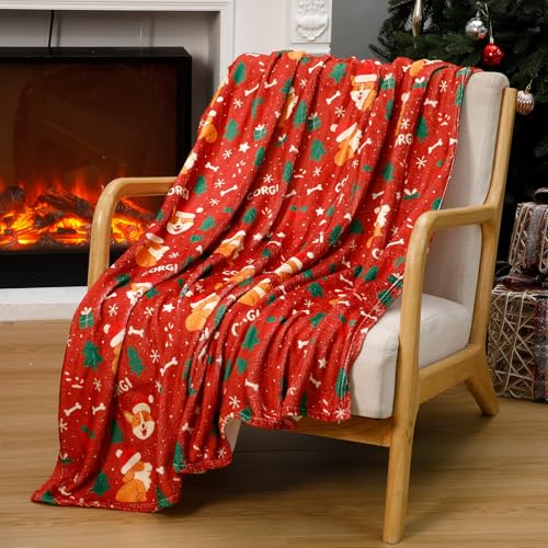 Tranqun Corgi 50x60in Blue Fleece Throw Blanket Set (10 Pcs) - Winter Cozy Corgi Decor
