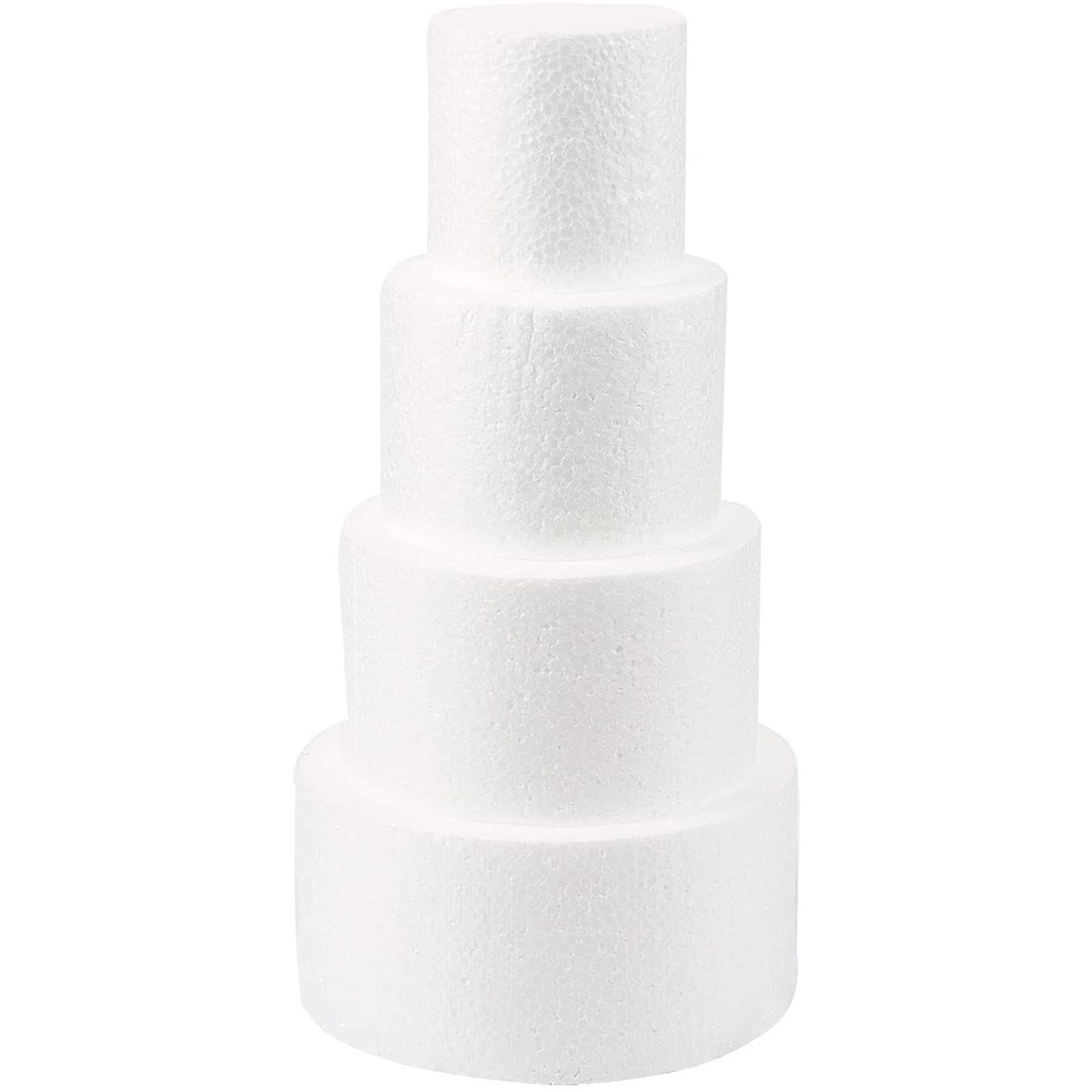 Juvale Round Foam Cake Dummy - 3", 4", 5" & 6" Dia x 3" H White 4-Pack - Cake Decorating Foam & Faux Wedding Props
