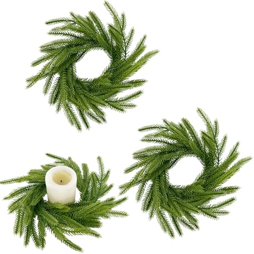 Norfolk Pine Artificial Christmas Candle Ring Wreaths - 2 Pack Holiday Decor