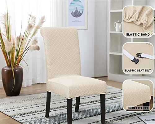 Stretch Dining Chair Covers Set of 4 with Seat Belt - Beige
