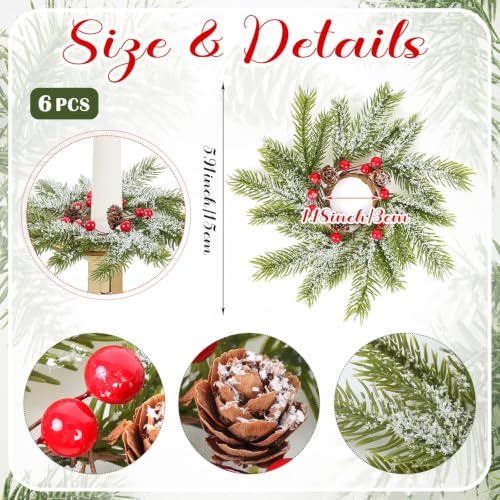 YLOLUL 6-Piece Christmas Taper Candle Ring Set 1.38